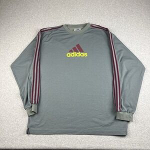 Vintage Adidas Jersey Mens Large Soccer Football Long Sleeve Gray Stripe Y2K